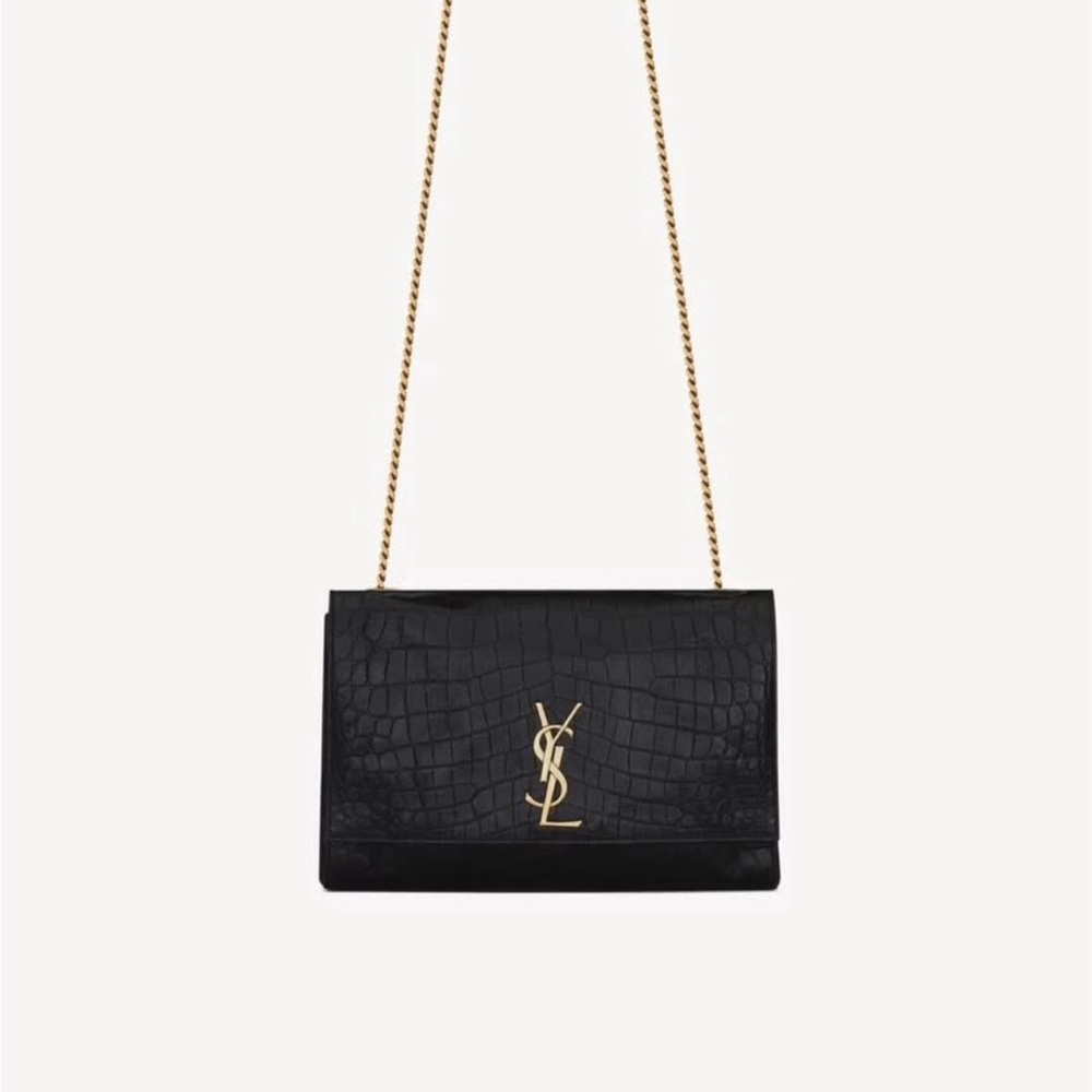 Saint Laurent Black Croc-Embossed Crossbody with Gold Chain - Picture 6 of 6
